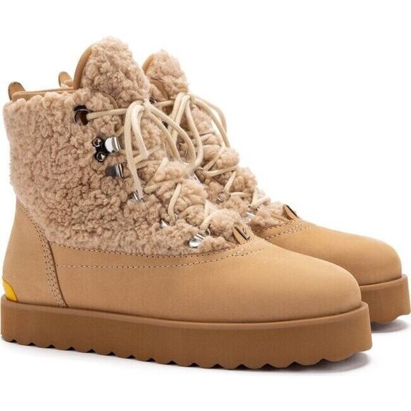 Larroude Vail US 11 Snow Boots Sand Nubuck Leather Faux Fur Waterproof NIB $415 - Picture 1 of 15